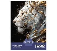 Puzzle pour Adultes 1000 Pièces Majestic White Lion with Gold Embellishments Puzzles pour Adultes - Niveau De Difficulté Élevé - Jeu De Réflexion - Jeu Familial 70x50cm/1000pcs