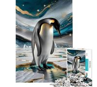Puzzle pour Adultes 1000 pièces Manchot Empereur élégant sur Glace dorée Jeu de Manipulation Jouet intellectuel Cadeau pour Femmes et Hommes Anti-Stress (Dimensions 50x75cm)
