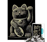 Puzzle pour Adultes 1000 pièces Maneki Neko Chat Porte-Bonheur Illustration Défi à compléter Décoration Murale Jeu Familial Convient aux 14 Ans et Plus (50x75cm)