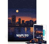 Puzzle pour Adultes 1000 pièces Maputo,Mozambique Paysage Urbain Nocturne Découpe Lisse Jeu créatif et Artistique pour se détendre Cadeau apaisant de Noël (38x26cm)