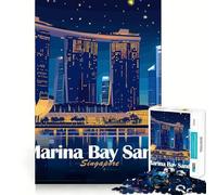 Puzzle pour Adultes 1000 pièces Marina Bay Sands,Singapour la Nuit,Art des Bords précis,Exercice Mental,Jeu Amusant et Calme,activité d'anniversaire (38x52cm)