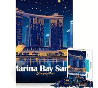 Puzzle pour Adultes 1000 pièces Marina Bay Sands,Singapour la Nuit Découpe Lisse Jeu créatif et Artistique pour se détendre Cadeau apaisant de Noël (50x75cm)