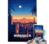 Puzzle pour Adultes 1000 pièces Marrakech Maroc Paysage Urbain Nocturne Jeu intellectuel Jeu Relaxant Course de Vitesse Manuelle pour Les Amateurs de Jeux (Dimensions 38x52cm)