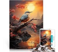 Puzzle pour Adultes 1000 pièces Martin-pêcheur avec Soleil Jouets de Jeu pour Cadeau Familial Super Cadeau 38x26cm