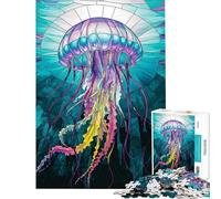 Puzzle pour Adultes 1000 pièces « Méduses aux Couleurs vibrantes des vitraux dans Les Profondeurs océaniques » Jeu Manuel pour Adultes découpe de précision Cadeau d'anniversaire et Cadeau Unique