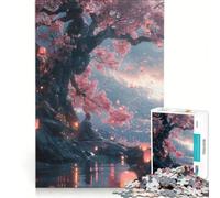 Puzzle pour Adultes 1000 pièces Moine sous Les cerisiers en Fleurs Jeu de Construction pour s'amuser en Famille avec des pièces de Formes aléatoires Parfaitement emboîtables 38x52cm