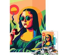 Puzzle pour Adultes 1000 pièces Mona Lisa fumeuse de Pipe Jeu d'art Jeu éducatif Casse-tête Cadeau pour Passer Le Temps à la Maison Cadeau d'anniversaire (Taille 75x50cm)