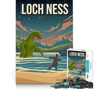 Puzzle pour Adultes 1000 pièces Monstre du Loch Ness Cryptide Affiche de Voyage Jeu de Puzzle Amusant pour Les articulations et Les Esprits,défi Mental,Jeu Confortable,Cadeau d'anniversaire Amusant