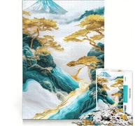 Puzzle pour Adultes 1000 pièces Mont Fuji Céleste Or et Bleu Jeu de Construction Défi à réaliser Collection d'artistes Beaux-Arts 50x75cm
