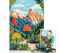 Puzzle pour Adultes 1000 pièces Montagne Nature Fleurs Illustration Artistique Minimaliste Découpe de qualité supérieure Jeu de réflexion et de détente Décoration Murale de Noël (38x26cm)