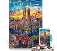 Puzzle pour Adultes 1000 pièces Mosaïque du Coucher de Soleil de Barcelone Défi Difficile Cadeau pour Les Anniversaires 50x70cm