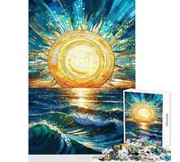 Puzzle pour Adultes 1000 pièces Mosaïque Soleil sur l'océan Vagues Jeu Relaxant et éducatif Décoration Murale Anti-Stress (38x26cm)