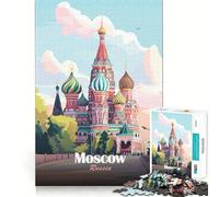 Puzzle pour Adultes 1000 pièces Moscou,Russie Illustration de la cathédrale Saint-Basile Décoration aux Bords Nets Jeu de réflexion pour se détendre Cadeau Artistique de Noël (38x26cm)