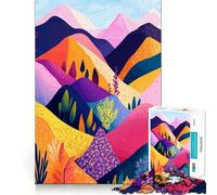 Puzzle pour Adultes 1000 pièces,Motif Abstrait coloré de collines et de chaînes de Montagnes,Illustration Minimaliste,découpe de qualité supérieure,Jeu de réflexion et de détente,décoration Murale