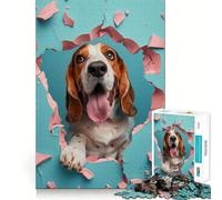 Puzzle pour Adultes 1000 pièces,Motif Basset Hound Joyeux,Bords Fins,Jeu de Concentration et de détente,Cadeau d'anniversaire Amusant (38x26cm)