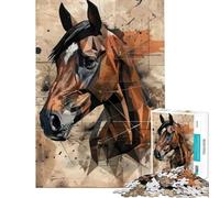 Puzzle pour Adultes 1000 pièces Motif Cheval géométrique partiel Jeu Manuel découpe de précision Cadeau Unique pour Anniversaire et Noël (Taille 38x52cm)