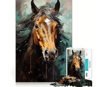 Puzzle pour Adultes 1000 pièces,Motif Cheval Marron,Art Finement découpé,Jeu Stimulant pour Le Cerveau,Jeu Calme,Cadeau de Loisirs pour Noël (38x26cm)