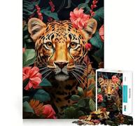 Puzzle pour Adultes 1000 pièces Motif Floral Tropical Jaguar Chat Découpe précise Jeu d'art cognitif Jouet Détente Décoration Murale de Noël (38x52cm)