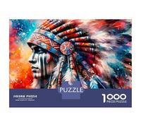 Puzzle pour Adultes 1000 Pièces Native American Warrior Portrait Puzzles pour Adolescents Jeux De Famille Défi Difficile Aide À Stimuler Le Cerveau 38x26cm/1000pcs