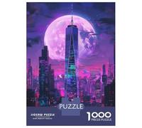 Puzzle pour Adultes 1000 Pièces Neon City Moonlit Skies Puzzle pour Adultes Jeux Relaxants Course De Vitesse Manuelle Difficile Et Stimulant 52x38cm/1000pcs