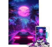 Puzzle pour Adultes 1000 pièces Neon Drive Under The Moon Activités Amusantes à la Maison Cadeau d'anniversaire Jeux relaxants pour Les 14 Ans et Plus Jeu de Puzzle Offert (50x75cm)