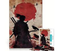 Puzzle pour Adultes 1000 pièces Noir Blanc Rouge Samouraï Découpe Impeccable Amusant,Détente et logique,Jeu de Relaxation,Décoration de Noël (38x52cm)