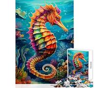 Puzzle pour adultes 1000 pièces Océan Arc-en-ciel Hippocampe Jeu de construction à faire soi-même Cadeau d'anniversaire Jeu de détente avec pièces de formes aléatoires parfaitement emboîtables 50x75cm