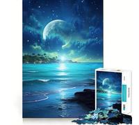 Puzzle pour Adultes 1000 pièces Océan Bleu Ciel Nocturne Art Finement découpé,résolution de problèmes Amusante,Moment de détente,décoration Murale de Noël (38x52cm)