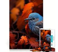 Puzzle pour Adultes 1000 pièces Oiseau Bleu dans des Feuilles Rouges,découpe Fine,Divertissement et résolution de problèmes,Jeu Confortable,décoration Murale de Noël (38x26cm)
