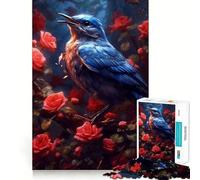 Puzzle pour Adultes 1000 pièces Oiseau Bleu Rose Rouge,Assemblage sans Couture,Jeu de Concentration,Cadeau de détente,Cadeau d'anniversaire (38x26cm)