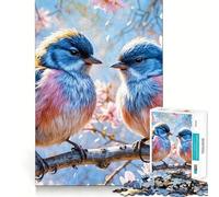 Puzzle pour Adultes 1000 pièces Oiseaux Bleus sur Une Branche Découpe Impeccable Amusant,Stimulant l'esprit,Jeu de détente,décoration de Noël (38x52cm)