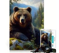 Puzzle pour Adultes 1000 pièces Ours Brun dans la forêt Assemblage Parfait Jeu de logique Artistique et Amusant Temps de Repos et de Jeu Cadeau d'anniversaire Loisir (38x52cm)