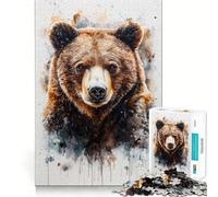 Puzzle pour Adultes 1000 pièces Ours Brun Portrait Aquarelle Assemblage Parfait Jeu d'adresse mentale et Artistique Temps de détente Jeu d'anniversaire (38x26cm)