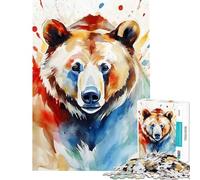 Puzzle pour Adultes 1000 pièces Ours Peint à l'aquarelle Jeu éducatif Jouet et Jeu intellectuel pour Les Joueurs exigeants (Dimensions 38x26cm)