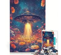 Puzzle pour Adultes 1000 pièces OVNI au-Dessus d'un Champ de Fleurs Jeu Relaxant Cadeau d'anniversaire Cadeau de Noël 38x52cm