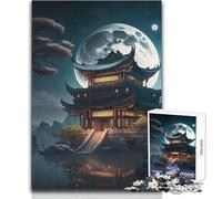 Puzzle pour Adultes 1000 pièces - Palais Chinois et Lune - Paisible et Relaxant - Idéal pour Un Moment de détente - Découpe précise - Jeu de Loisirs créatifs - Dimensions:50x75cm