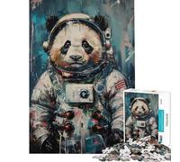 Puzzle pour Adultes 1000 pièces Panda Astronaute Mignon Jeu Manuel Découpe de précision Cadeau Unique pour Un Anniversaire ou Noël (Dimensions 50x75cm)