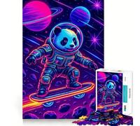 Puzzle pour Adultes 1000 pièces Panda Astronaute sur Skateboard dans l'espace Découpe précise Jeu de logique Amusant Détente Cadeau d'anniversaire pour l'esprit (38x52cm)