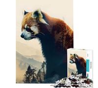 Puzzle pour Adultes 1000 pièces Panda Roux Double Exposition Jeu éducatif Course de Vitesse Manuelle Cadeau pour Femmes et Hommes (Dimensions 50x75cm)