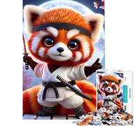 Puzzle pour Adultes 1000 pièces Panda Roux Samouraï Japon Puzzle 1000 pièces Décoration Murale Jouet Art Mural Cadeau de Noël ou d'anniversaire (50x75cm)