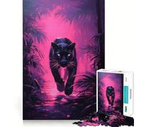 Puzzle pour Adultes 1000 pièces Panthère Noire dans la Jungle néon,Assemblage sans Couture,Jeu de Concentration,Cadeau de détente,Cadeau d'anniversaire (38x26cm)
