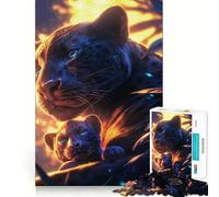 Puzzle pour Adultes 1000 pièces Panthère Noire et Son Petit Découpe Impeccable Jeu de réflexion Amusant,Divertissement pour Les Moments de détente,décoration de Noël (38x52cm)