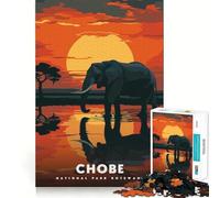 Puzzle pour Adultes 1000 pièces Parc National de Chobe Botswana Éléphant Coucher de Soleil Découpe Lisse Art Jeu créatif et intellectuel Loisirs Amusants Cadeau apaisant de Noël (38x26cm)