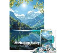 Puzzle pour Adultes 1000 pièces Parc National de la vallée de Jiuzhaigou Chine Jeu de réflexion Stimulant Jouet Amusant Cadeau pour Passer Le Temps Pendant Les Vacances (Taille 38x52cm)