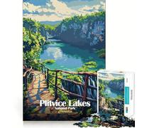 Puzzle pour Adultes 1000 pièces Parc National des Lacs de Plitvice Croatie Décoration Neat Edge Jeu de réflexion Détente Cadeau Artistique de Noël (38x52cm)