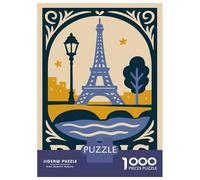 Puzzle pour Adultes 1000 Pièces Paris Illustration with Eiffel Tower Puzzle pour Adolescents pour S'amuser en Famille, Défi Éducatif, Cadeau d'anniversaire Unique 52x38cm/1000pcs