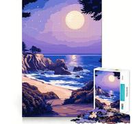 Puzzle pour Adultes 1000 pièces Paysage côtier au Clair de Lune Découpe de qualité supérieure Jeu de réflexion et de détente Décoration Murale de Noël (38x26cm)