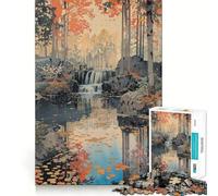 Puzzle pour Adultes 1000 pièces Paysage d'automne avec Cascade Découpe précise Jeu de réflexion et de détente Cadeau Artistique de Noël (38x26cm)