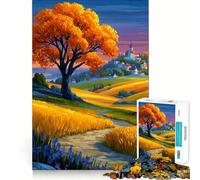 Puzzle pour Adultes 1000 pièces Paysage d'automne avec Village et Arbre Jeu d'articulation Pointue Défi Mental Jouet Calme et Amusant Décoration de Noël pour la Maison (50x75cm)