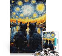 Puzzle pour Adultes 1000 pièces Paysage de Chats de Nuit étoilée Jeu Familial pour et Renforcer l'amour Entre Les Couples 38x26cm